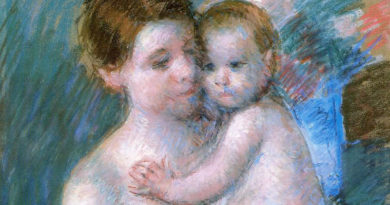 A painting of a woman holding an infant