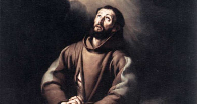 Painting of a saint at prayer