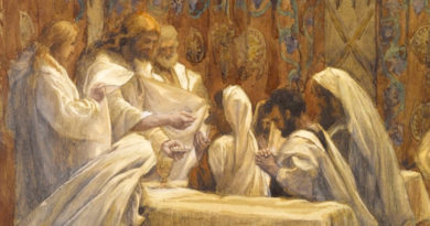 Detail of a painting showing Jesus giving communion to his disciples